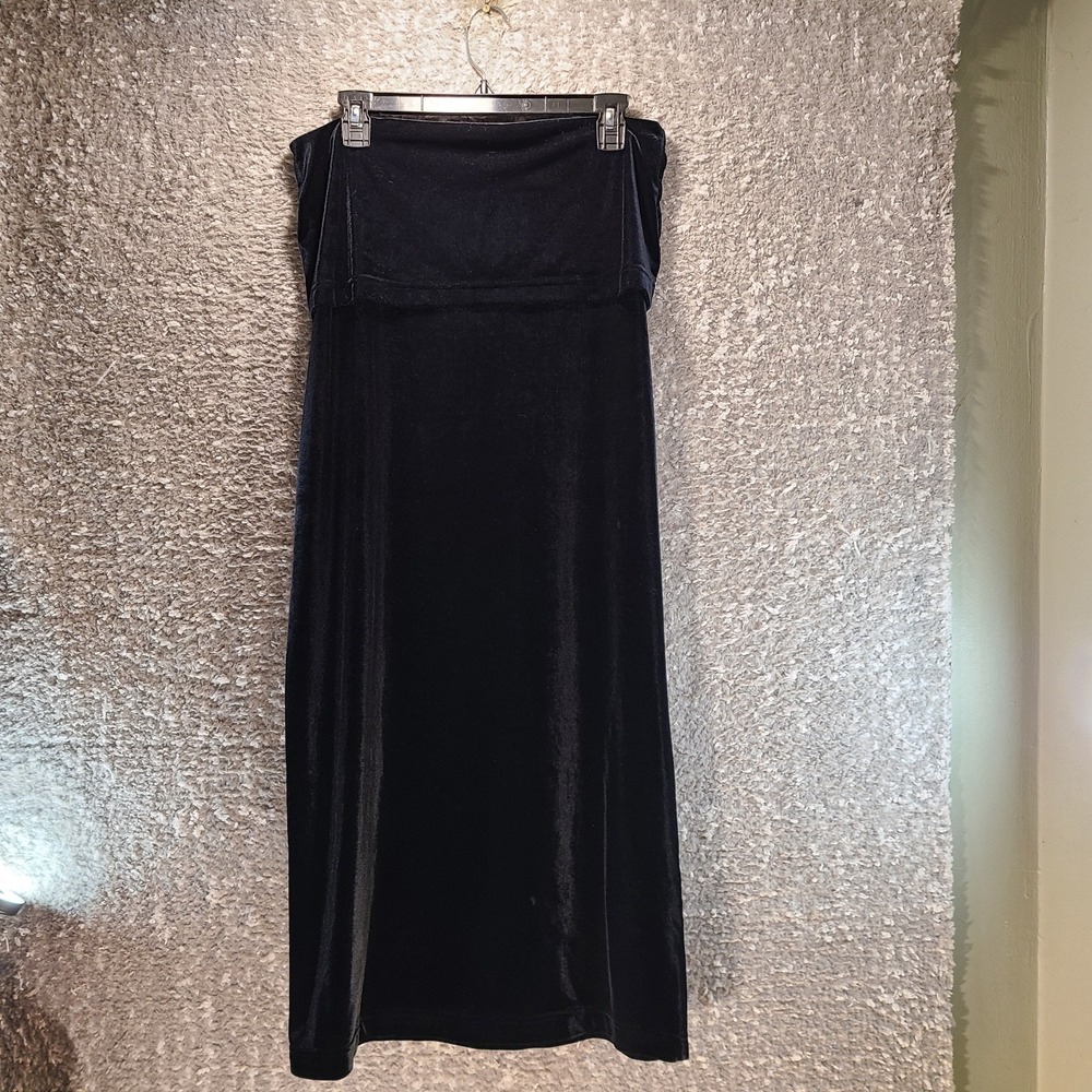 DKNY Women's Large Black Velvet Maxi Fold Over Skirt Elastic Waist Classic READ